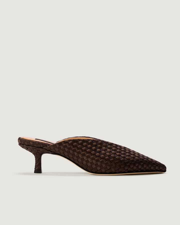 Strada Kitten Heel Satin Chocolate
