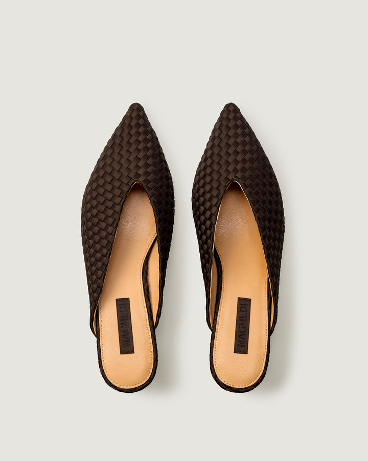 Strada Kitten Heel Satin Chocolate