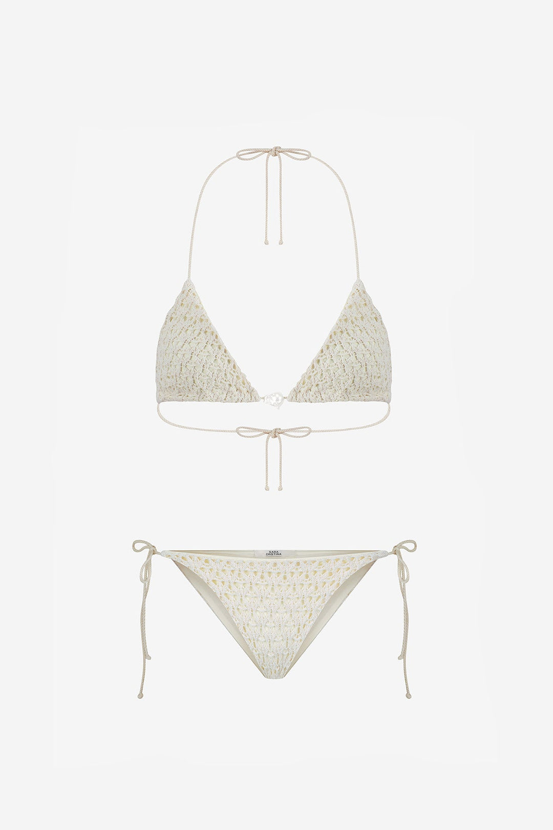 Triangle Bikini with Pearl in Ecru Crochet