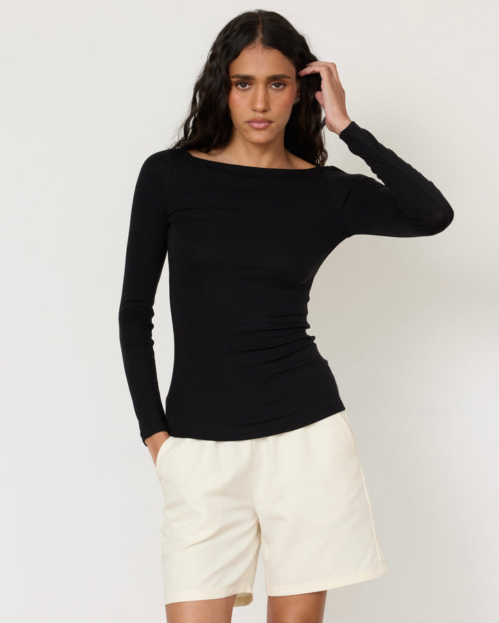 Lane Boatneck Top Black