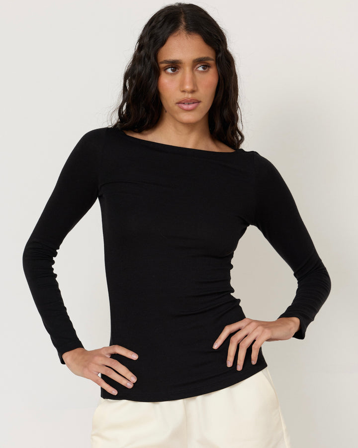 Lane Boatneck Top Black