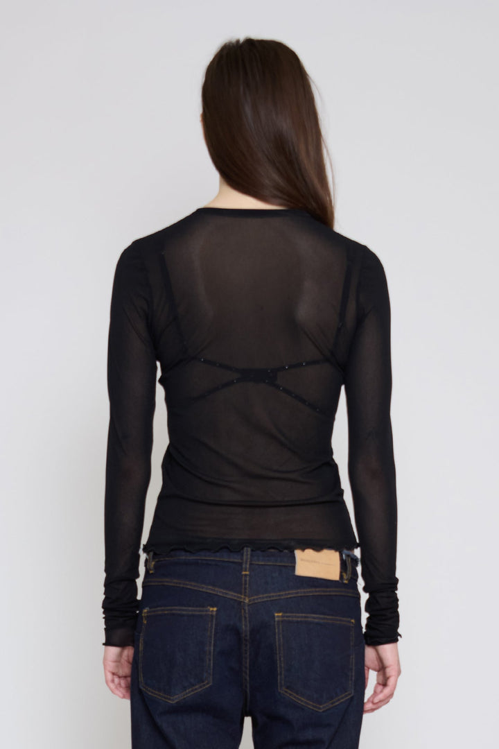 Long Sleeve Mesh Top Black