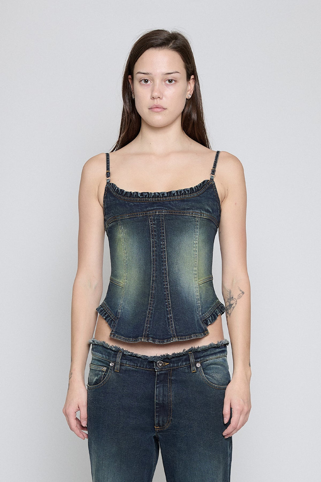 Denim Corset Top Acid Green