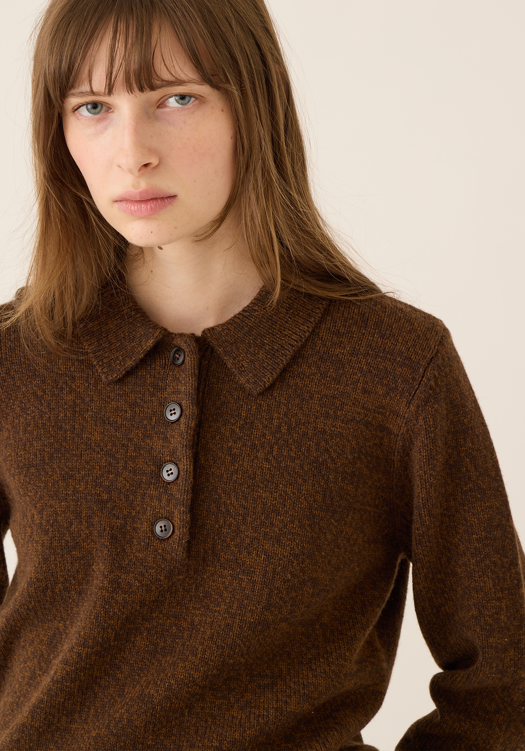Estelle Wool Melange Polo Sweater