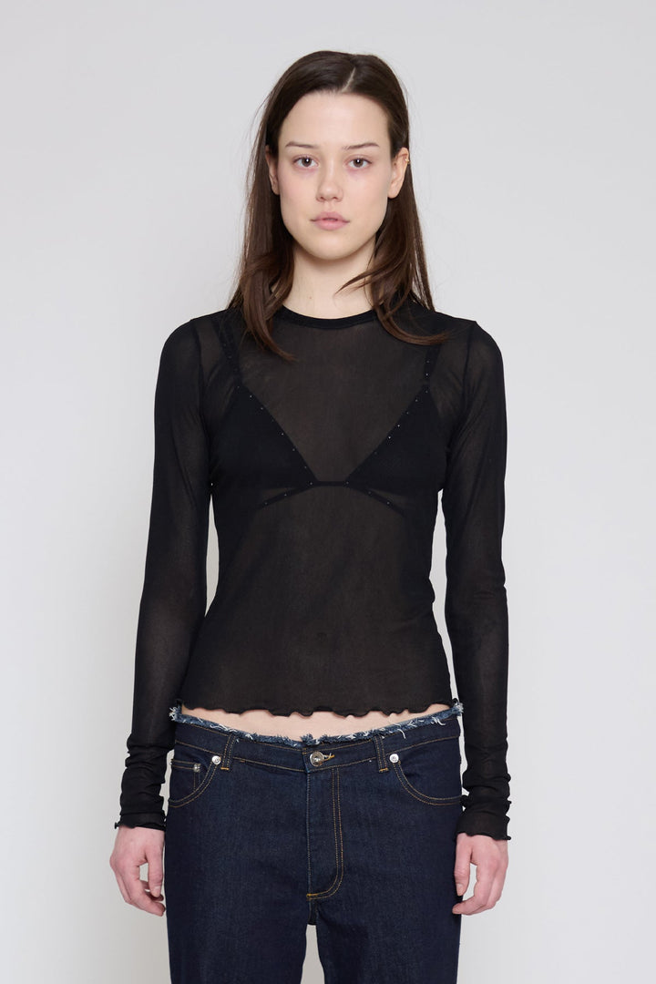 Long Sleeve Mesh Top Black