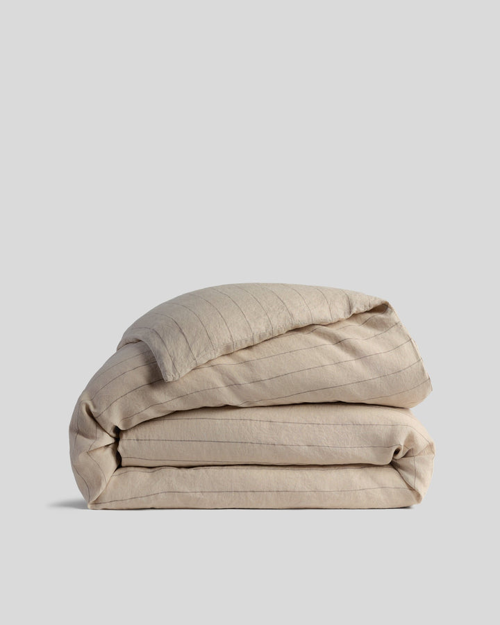 Linen Duvet Cover Bone Stripe