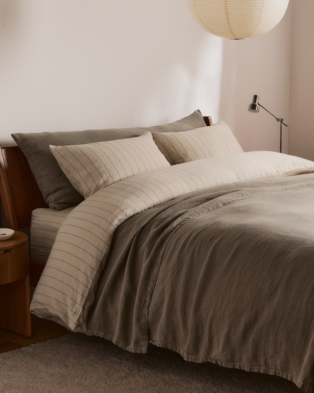 Linen Duvet Cover Bone Stripe