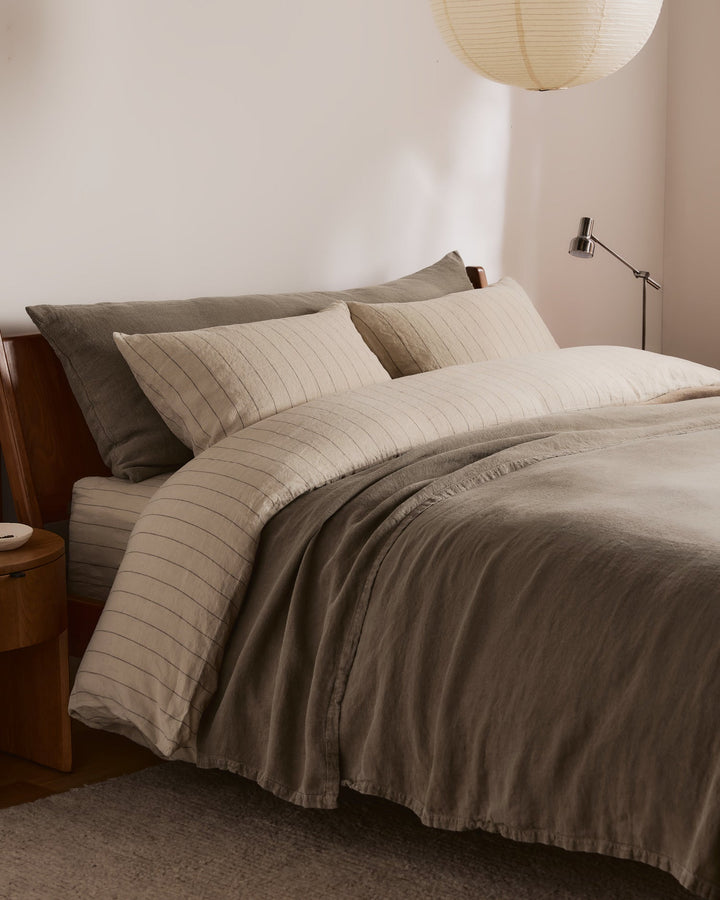 Linen Duvet Cover Bone Stripe