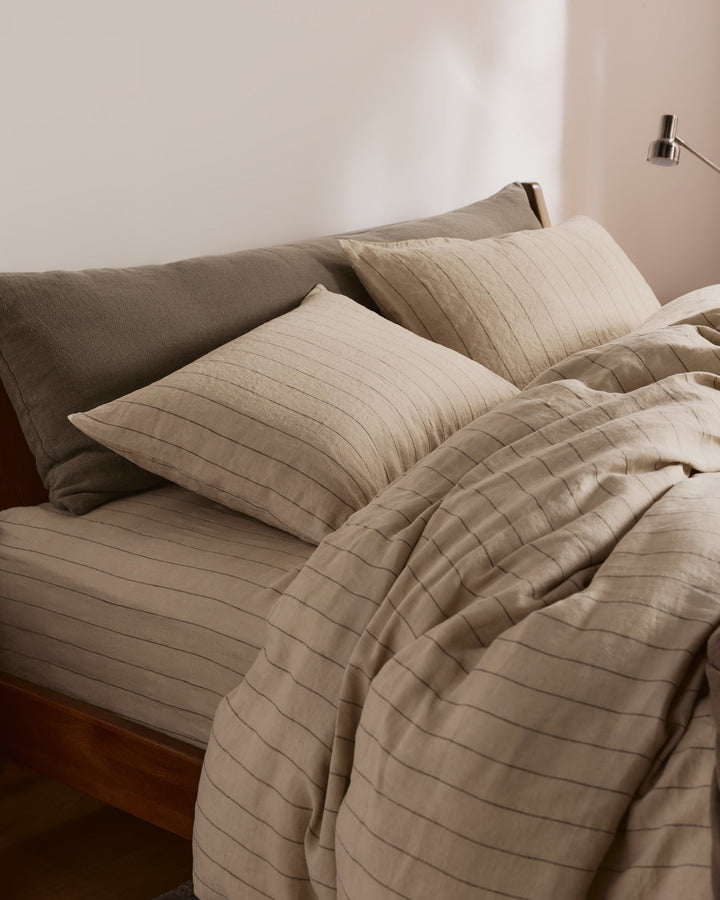 Linen Duvet Cover Bone Stripe