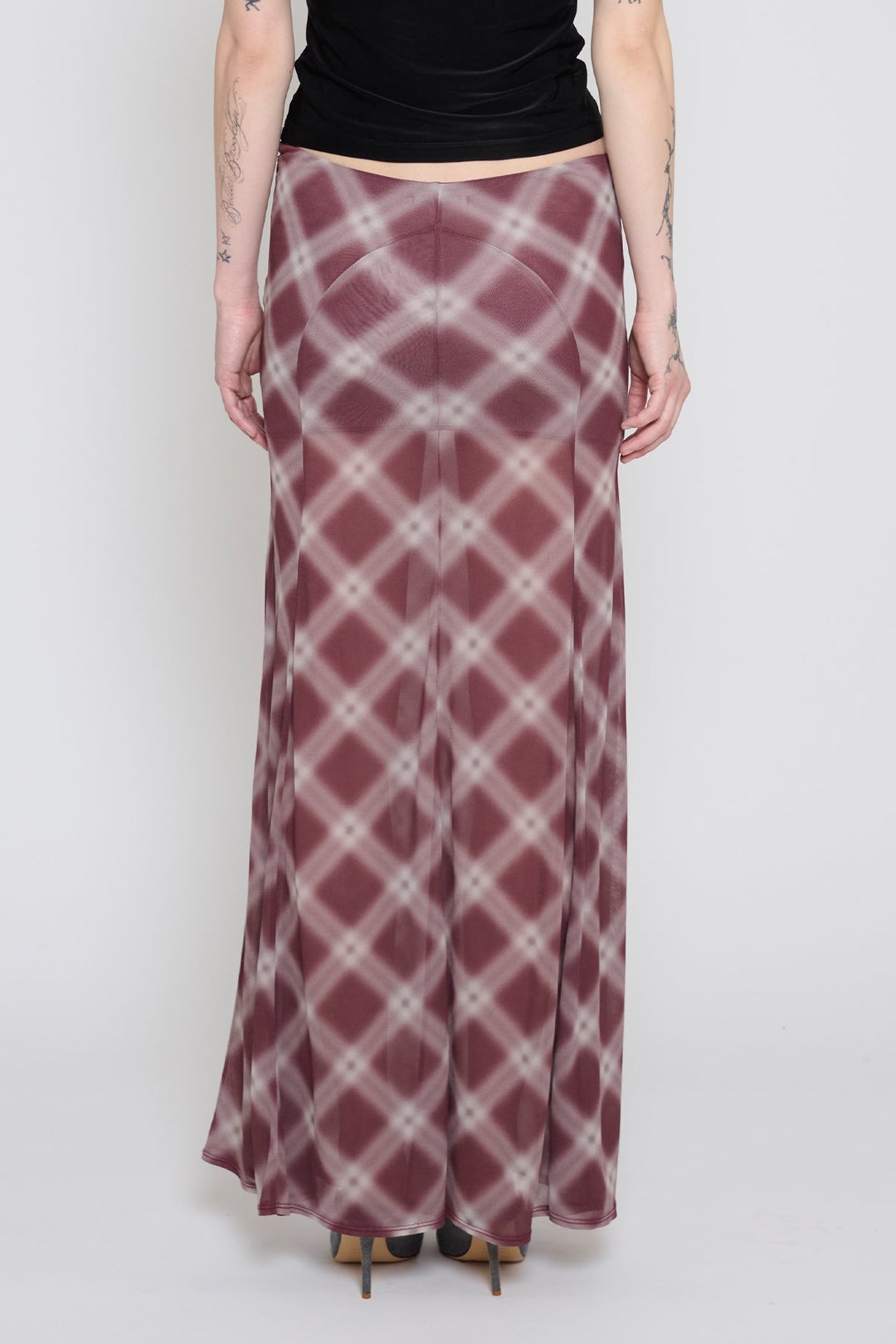 Plaid Paneled Maxi Skirt Mauve