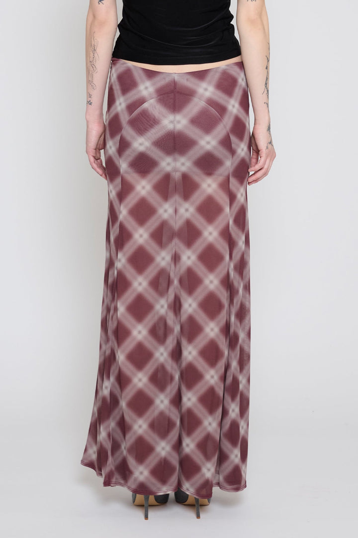 Plaid Paneled Maxi Skirt Mauve