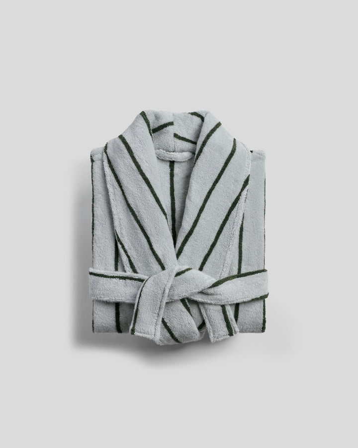 Turkish Cotton Stripe Robe Sky with Evergreen