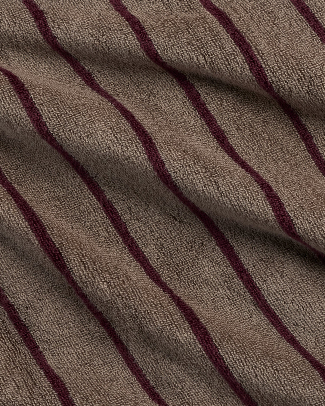 Turkish Cotton Stripe Robe Warm Grey with Garnet