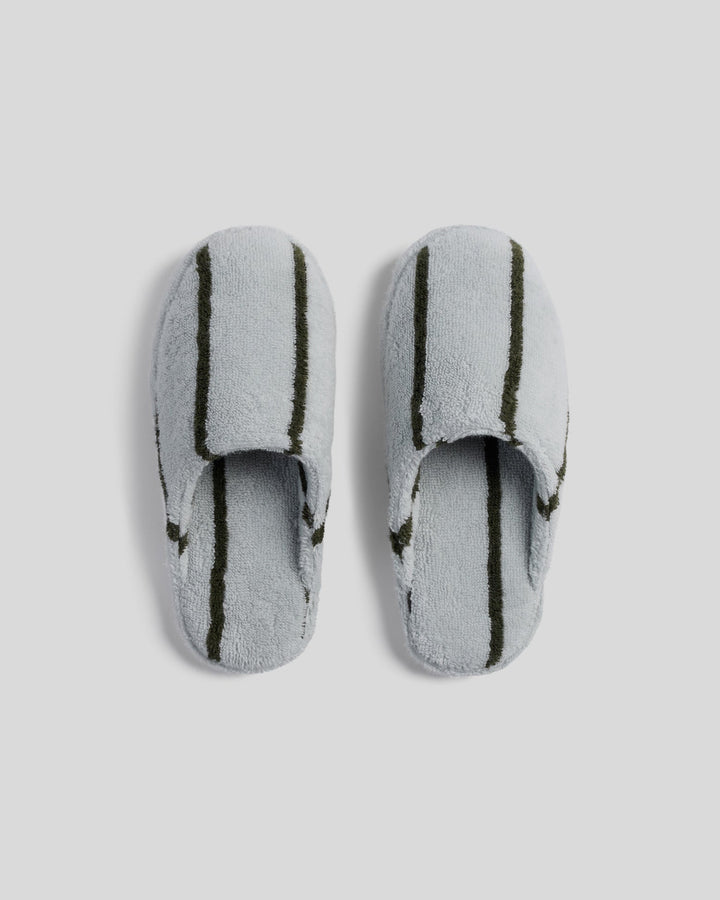 Turkish Cotton Stripe Slippers Sky with Evergreen