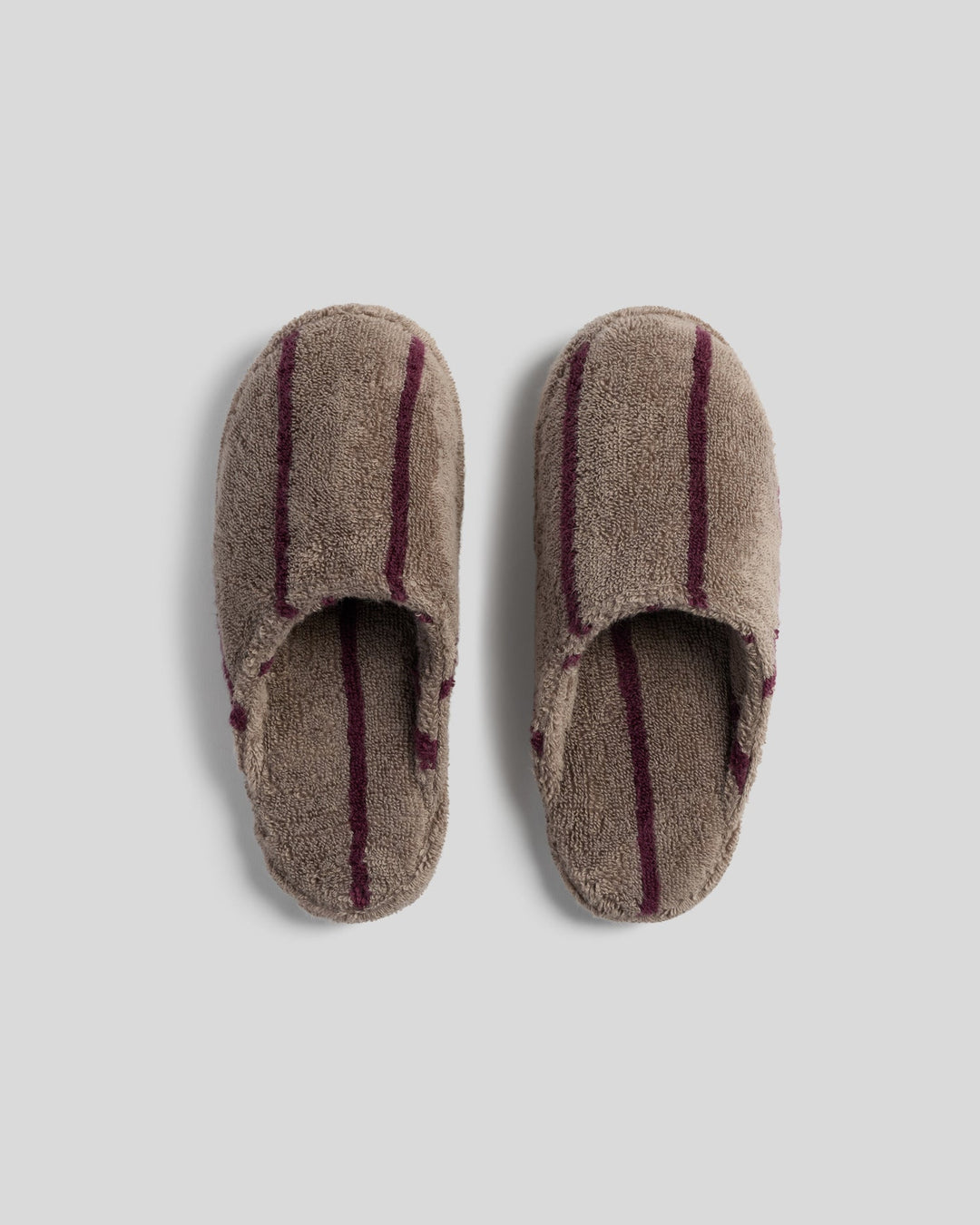 Turkish Cotton Stripe Slippers Warm Grey with Garnet