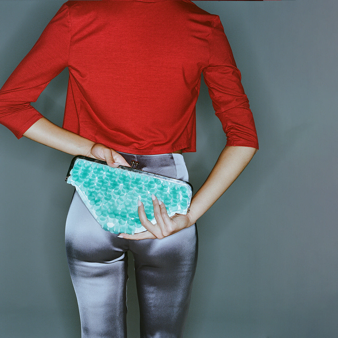 Undies Clutch Aqua Sequins