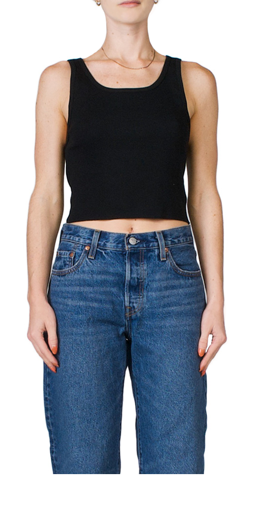 Cropped Scoop Neck Tank Black