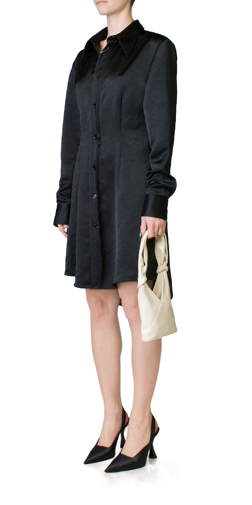 Silky Button Front Dress Black