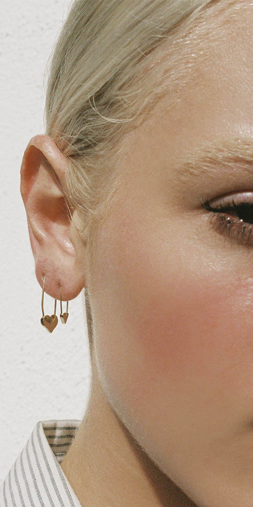 Mini Heart Safety Pin Earring Rose Gold